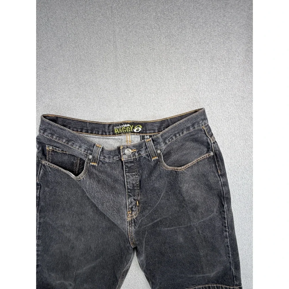 Vintage Anchor Blue Baggy Jean Shorts Jorts Sz 36 Black Denim Skater y2K